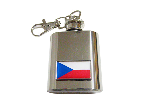 Thin Bordered Czech Republic Czechia Flag Pendant 1 Oz. Stainless Steel Key Chain Flask