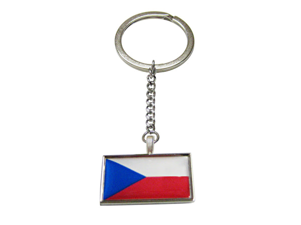 Thin Bordered Czech Republic Czechia Flag Pendant Keychain