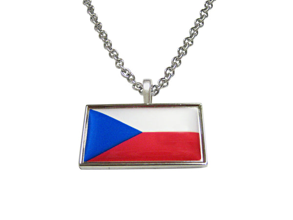 Thin Bordered Czech Republic Czechia Flag Pendant Necklace