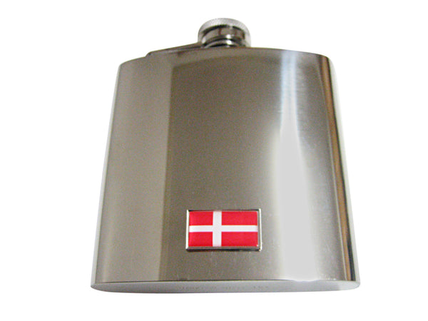 Thin Bordered Denmark Flag Pendant 6 Oz. Stainless Steel Flask