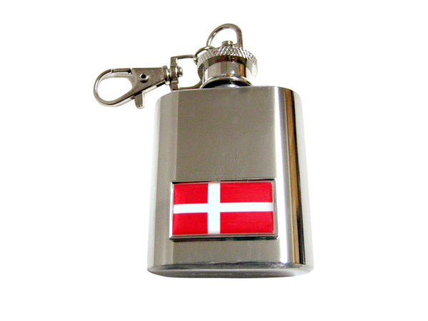 Thin Bordered Denmark Flag Pendant 1 Oz. Stainless Steel Key Chain Flask