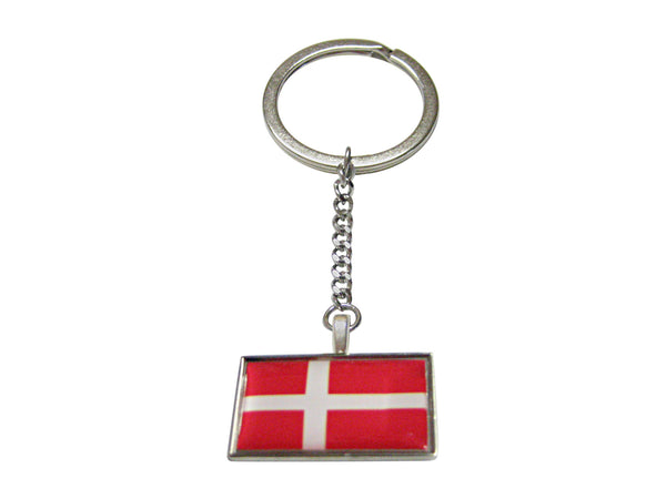 Thin Bordered Denmark Flag Pendant Keychain