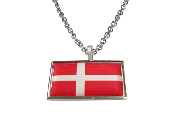 Thin Bordered Denmark Flag Pendant Necklace
