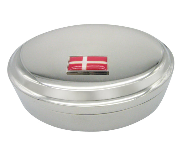 Thin Bordered Denmark Flag Pendant Oval Trinket Jewelry Box
