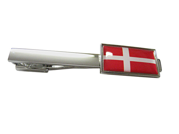 Thin Bordered Denmark Flag Pendant Square Tie Clip