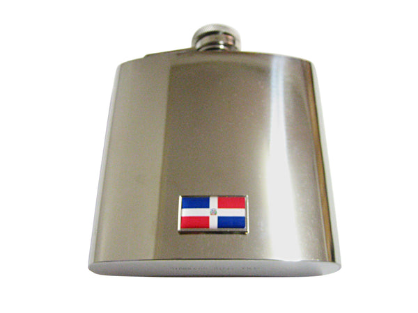 Thin Bordered Dominican Republic Flag Pendant 6 Oz. Stainless Steel Flask