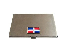 Thin Bordered Dominican Republic Flag Pendant Business Card Holder