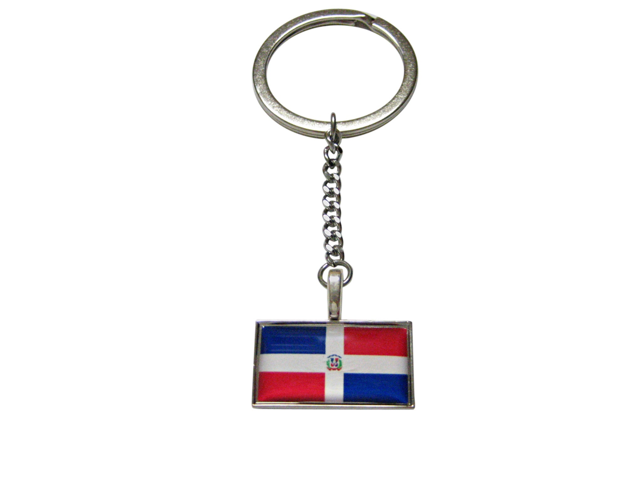 Thin Bordered Dominican Republic Flag Pendant Keychain