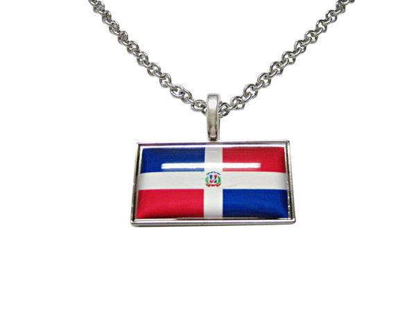 Thin Bordered Dominican Republic Flag Pendant Necklace