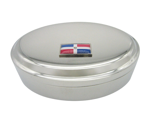 Thin Bordered Dominican Republic Flag Pendant Oval Trinket Jewelry Box