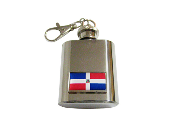 Thin Bordered Dominican Republic Flag Pendant 1 Oz. Stainless Steel Key Chain flask