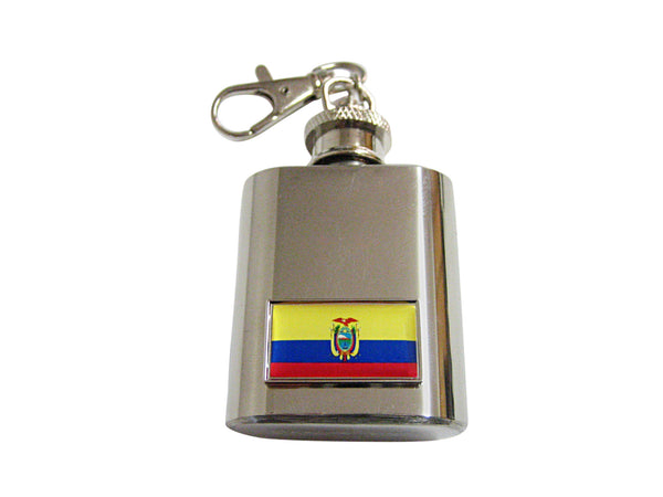 Thin Bordered Ecuador Flag Pendant 1 Oz. Stainless Steel Key Chain Flask