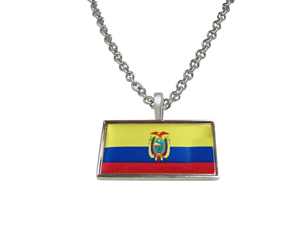 Thin Bordered Ecuador Flag Pendant Necklace