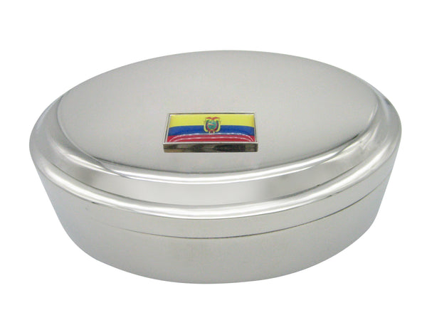 Thin Bordered Ecuador Flag Pendant Oval Trinket Jewelry Box