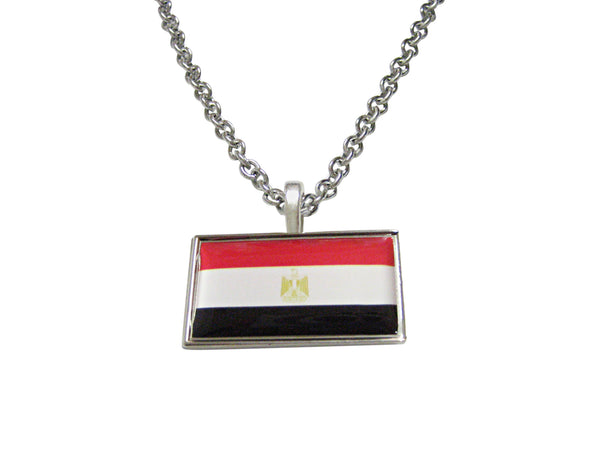 Thin Bordered Egypt Flag Pendant Necklace