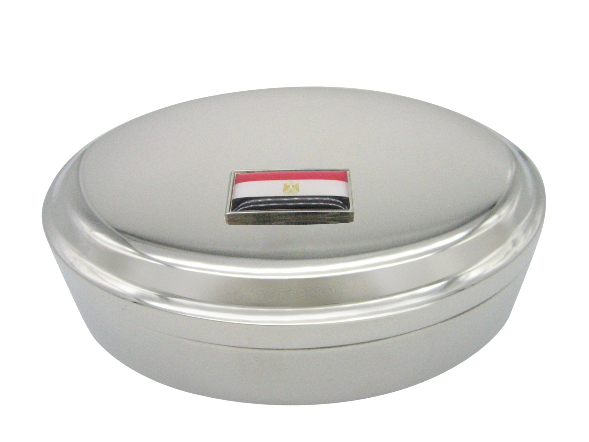 Thin Bordered Egypt Flag Pendant Oval Trinket Jewelry Box