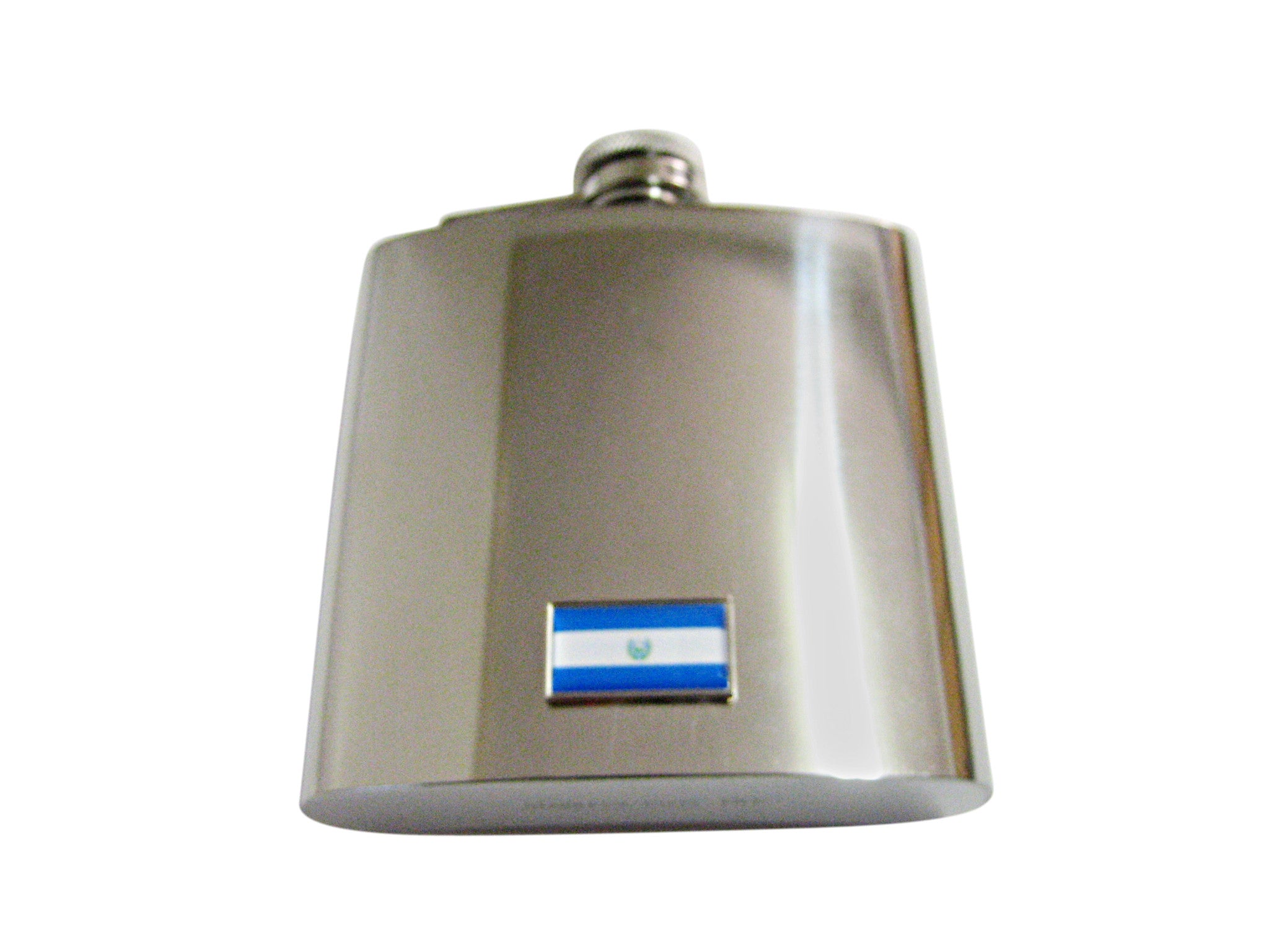 Thin Bordered El Salvador Flag Pendant 6 Oz. Stainless Steel Flask