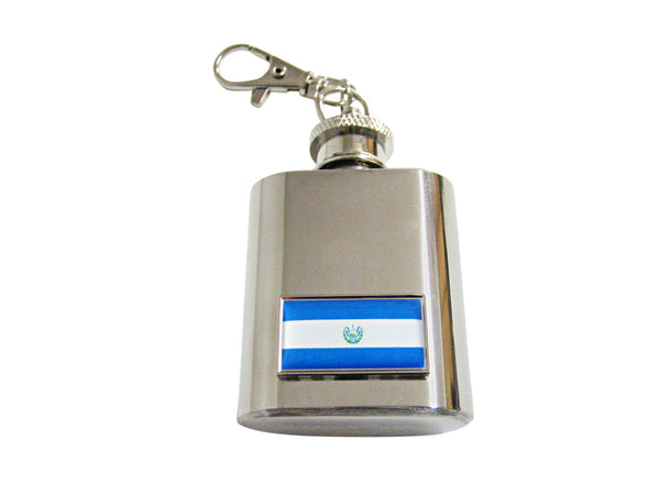 Thin Bordered El Salvador Flag Pendant 1 Oz. Stainless Steel Key Chain Flask