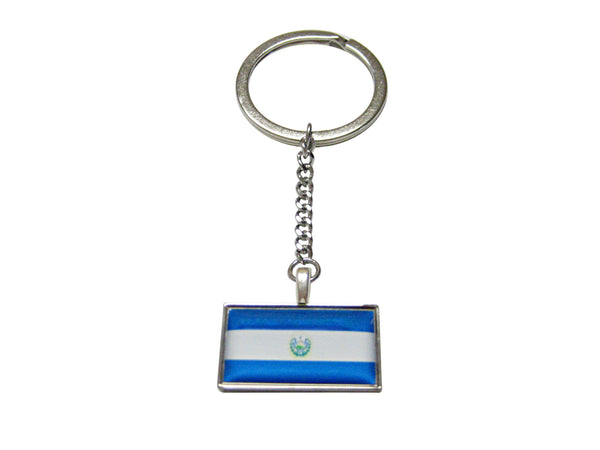 Thin Bordered El Salvador Flag Pendant Keychain