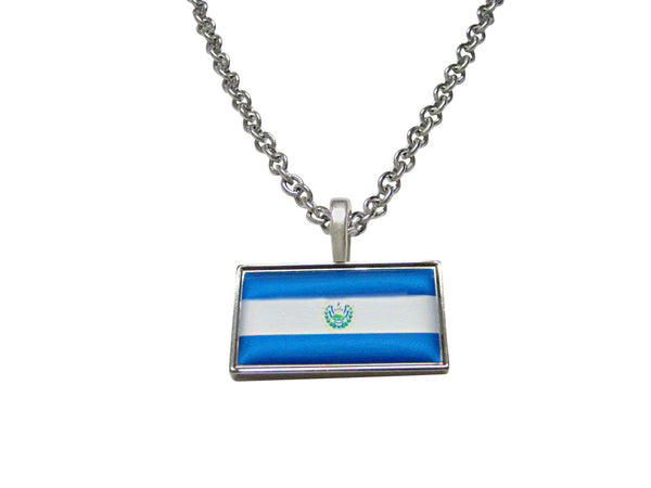Thin Bordered El Salvador Flag Pendant Necklace