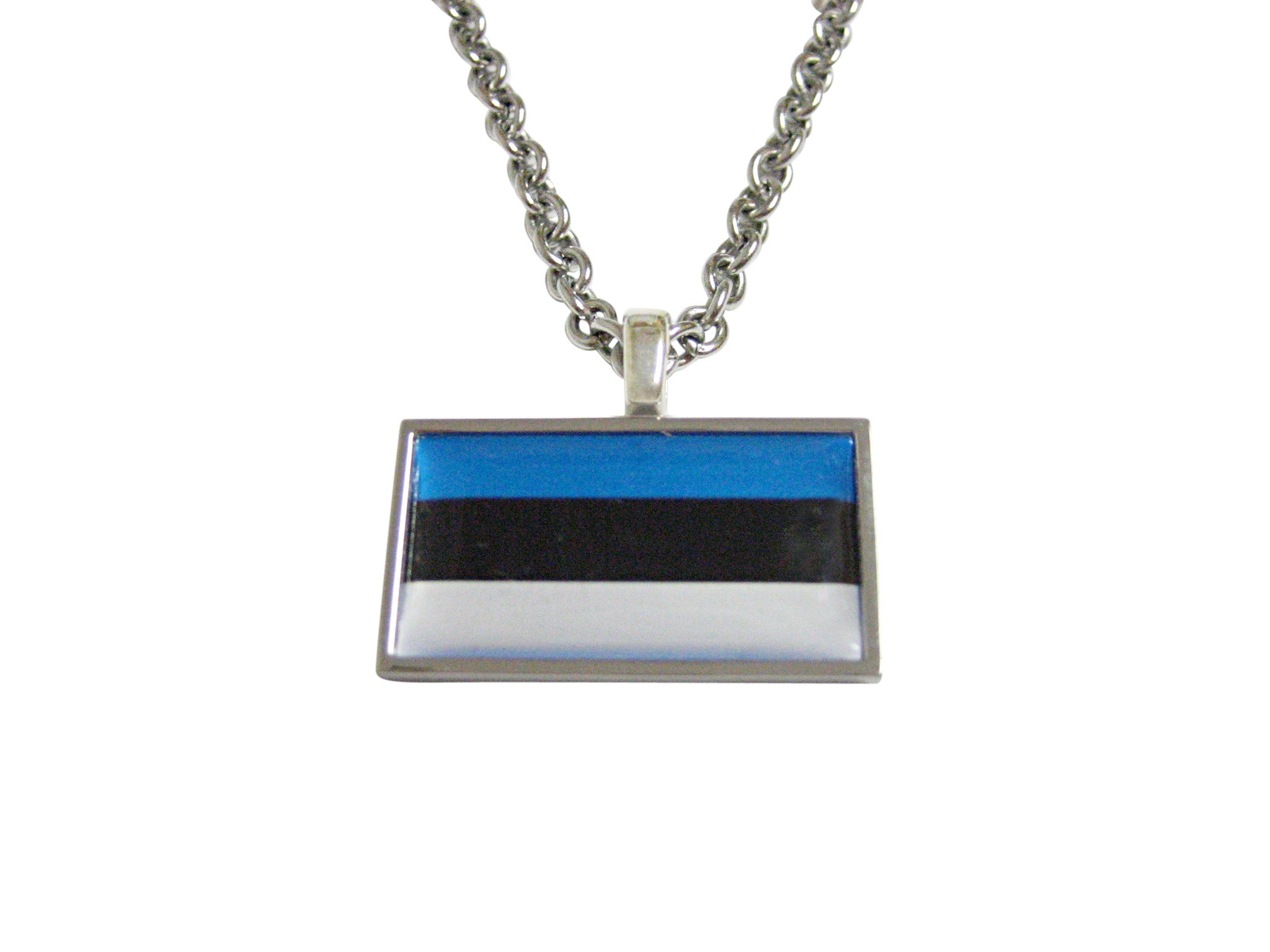 Thin Bordered Estonia Flag Pendant Necklace