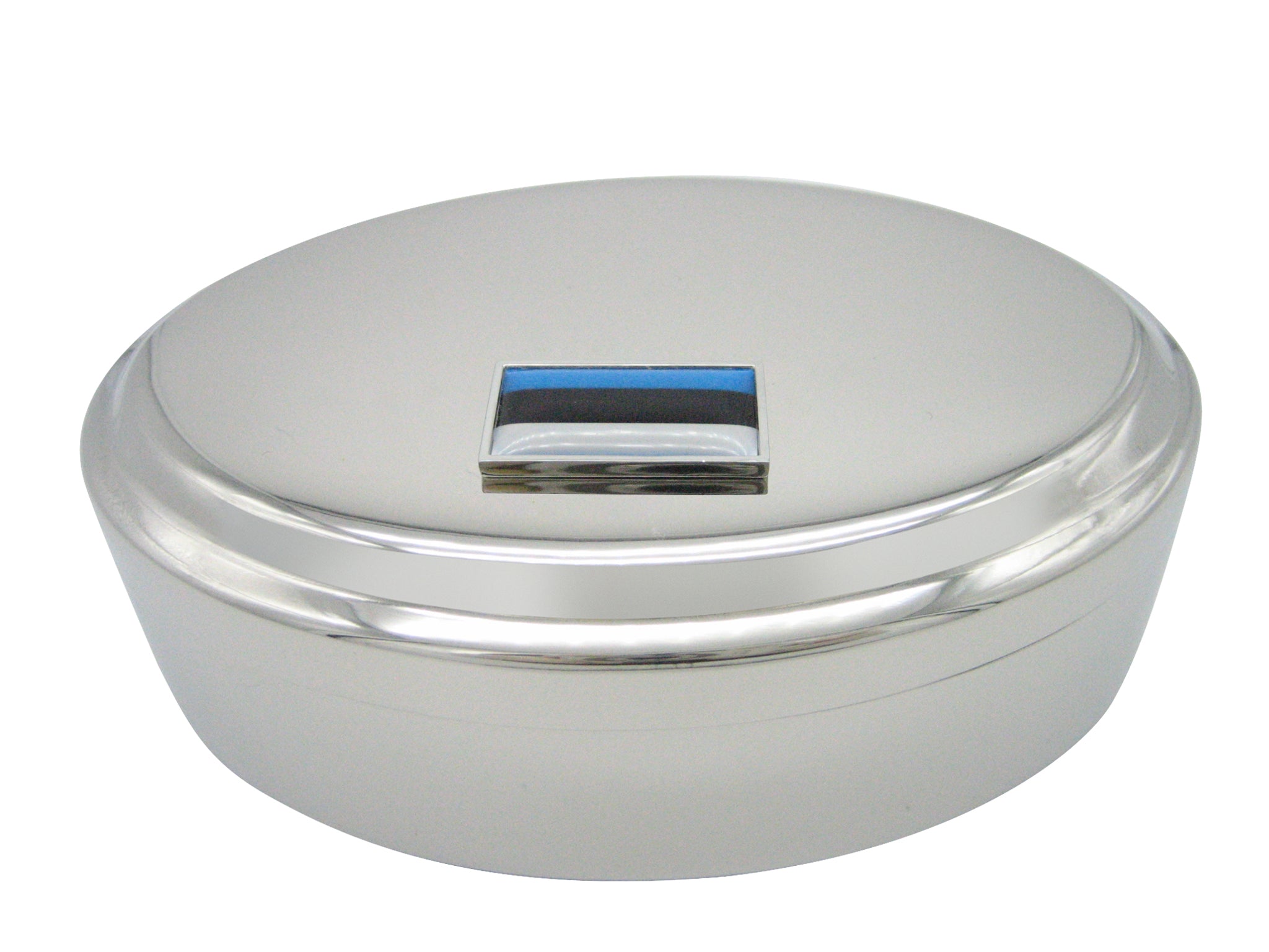 Thin Bordered Estonia Flag Pendant Oval Trinket Jewelry Box