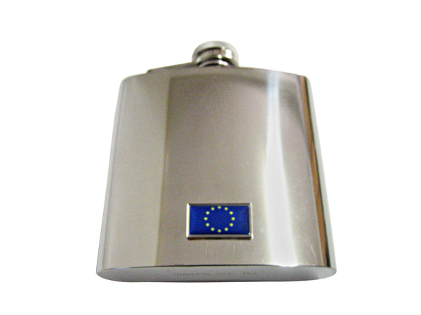 Thin Bordered European Union Flag Pendant 6 Oz. Stainless Steel Flask