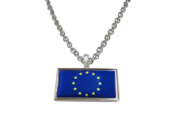 Thin Bordered European Union Flag Pendant Necklace