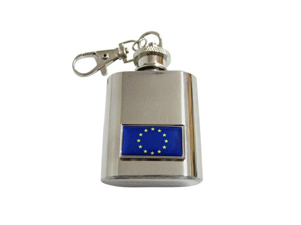 Thin Bordered European Union Flag Pendant 1 Oz. Stainless Steel Key Chain Flask