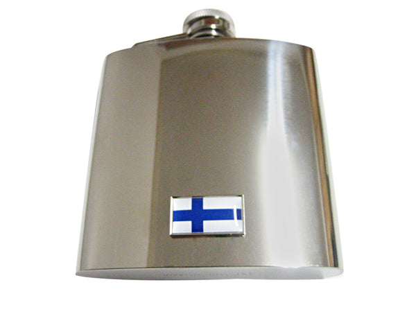 Thin Bordered Finland Flag Pendant 6 Oz. Stainless Steel Flask