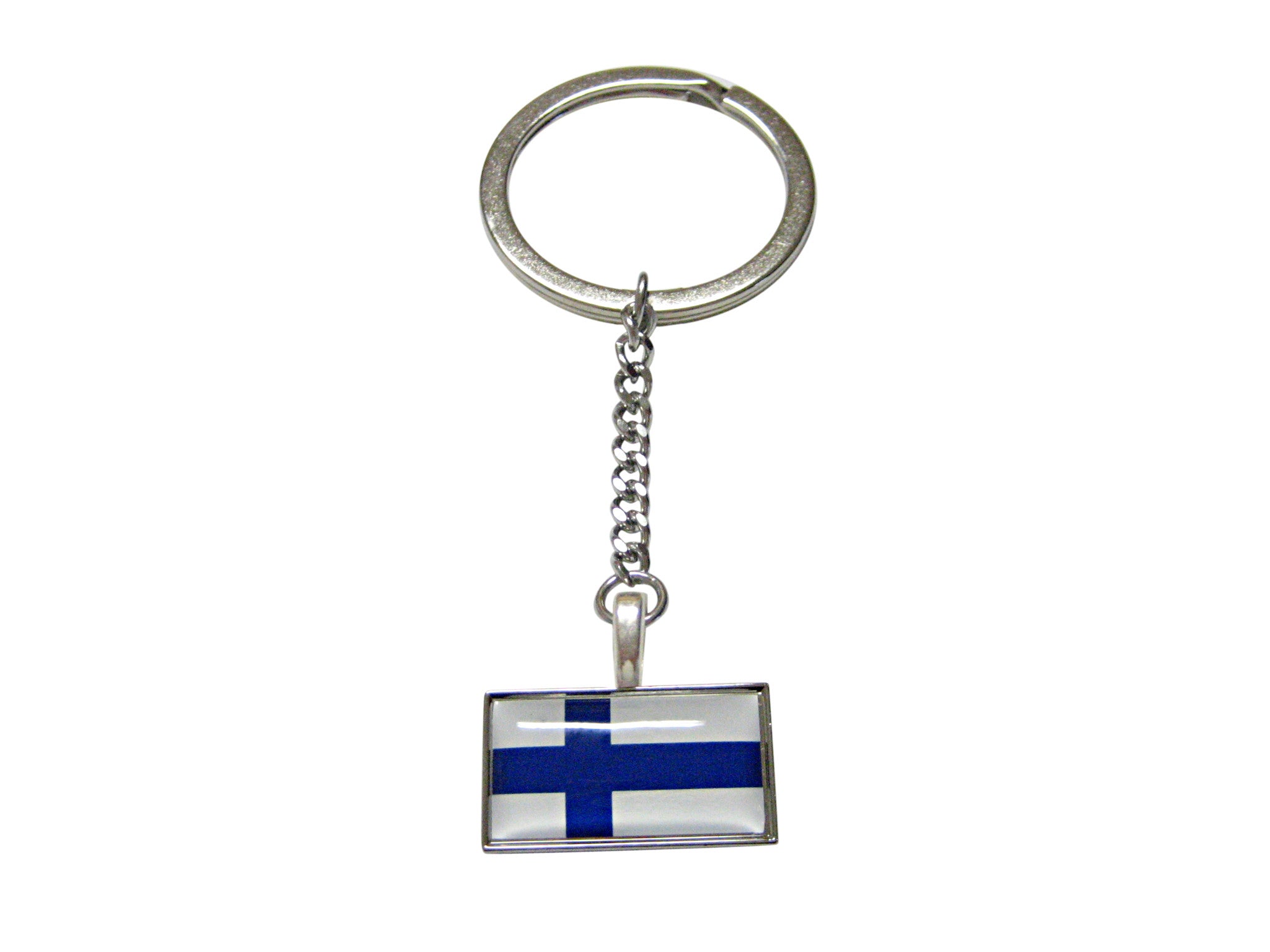 Thin Bordered Finland Flag Pendant Keychain