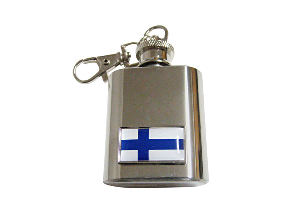 Thin Bordered Finland Flag Pendant 1 Oz. Stainless Steel Key Chain Flask