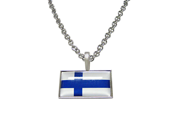 Thin Bordered Finland Flag Pendant Necklace