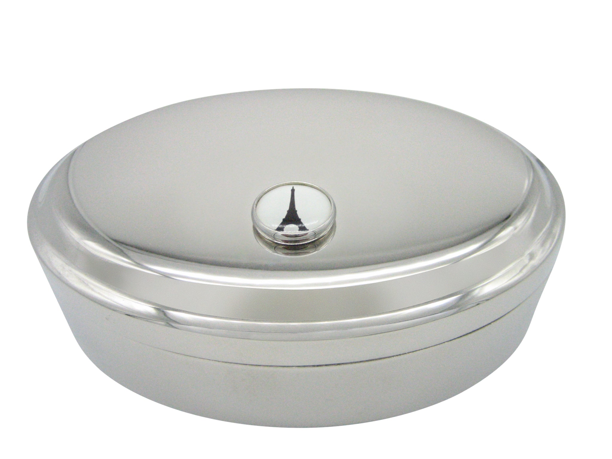 Thin Bordered France Eiffel Tower Pendant Oval Trinket Jewelry Box