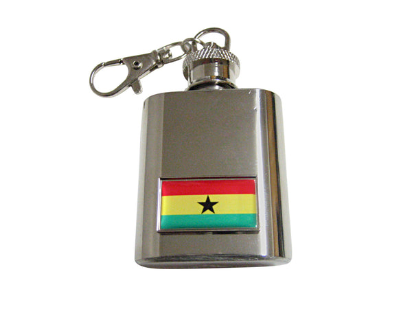 Thin Bordered Ghana Flag Pendant 1 Oz. Stainless Steel Key Chain Flask