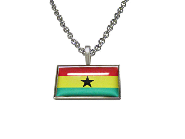 Thin Bordered Ghana Flag Pendant Necklace