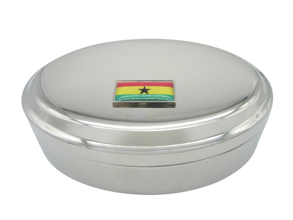 Thin Bordered Ghana Flag Pendant Oval Trinket Jewelry Box