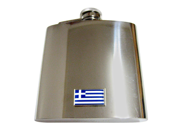 Thin Bordered Greece Flag Pendant 6 Oz. Stainless Steel Flask