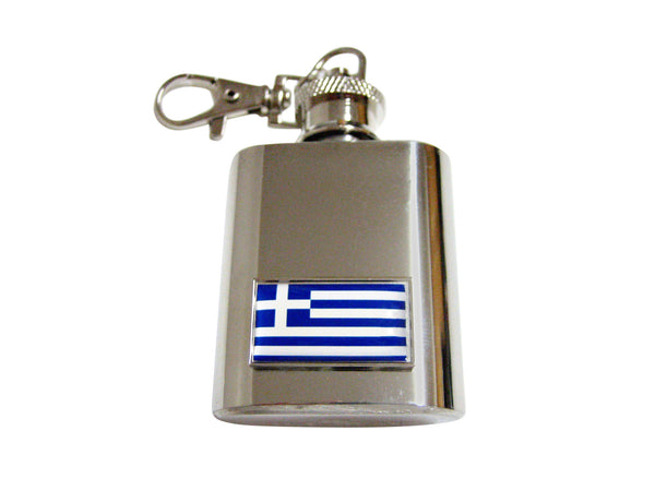 Thin Bordered Greece Flag Pendant 1 Oz. Stainless Steel Key Chain Flask