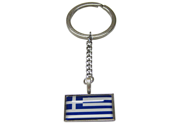 Thin Bordered Greece Flag Pendant Keychain