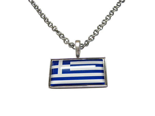 Thin Bordered Greece Flag Pendant Necklace
