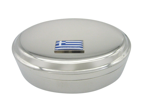 Thin Bordered Greece Flag Pendant Oval Trinket Jewelry Box