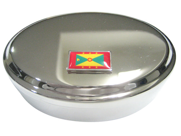 Thin Bordered Grenada Flag Oval Trinket Jewelry Box