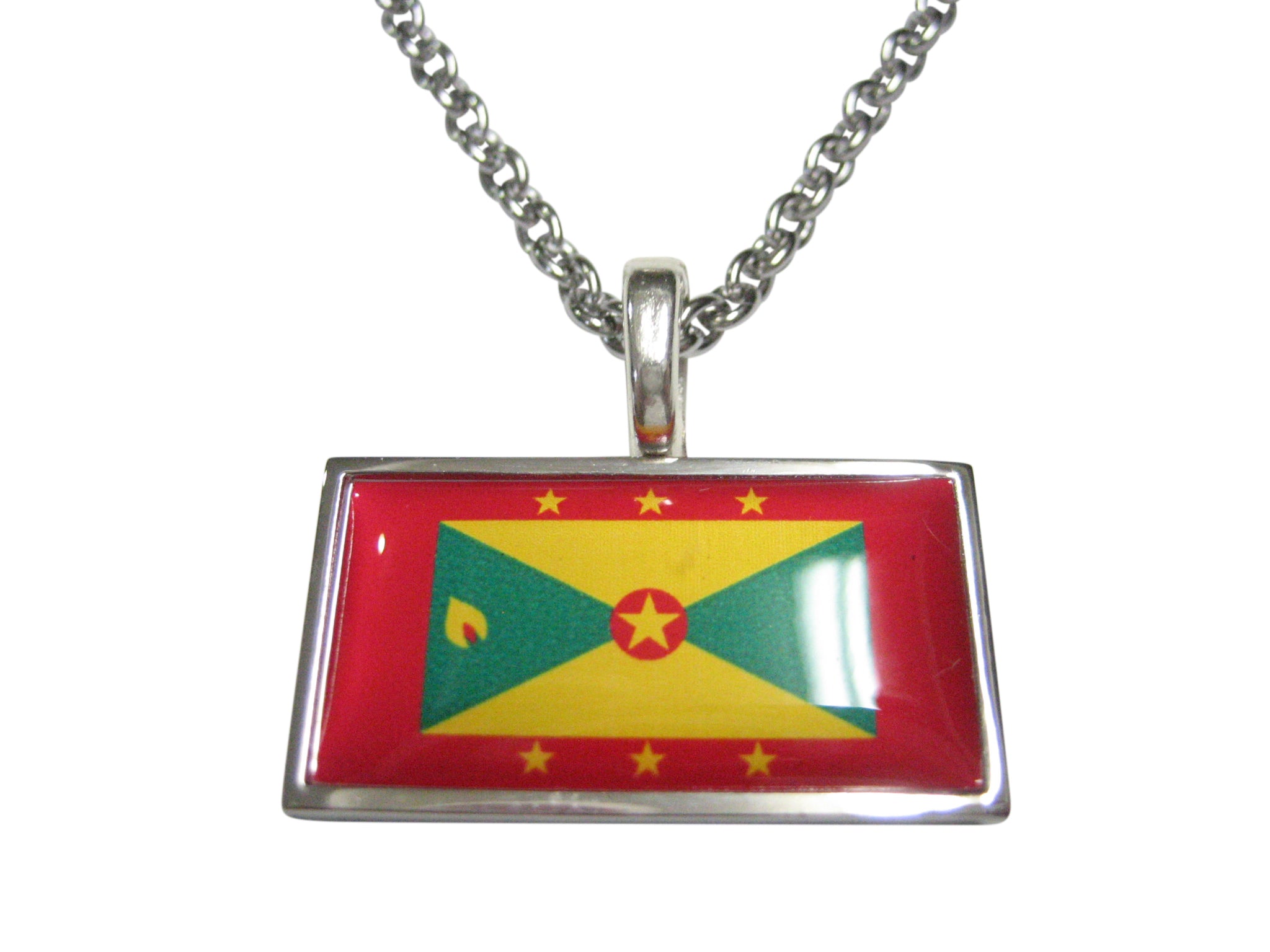 Thin Bordered Grenada Flag Pendant Necklace