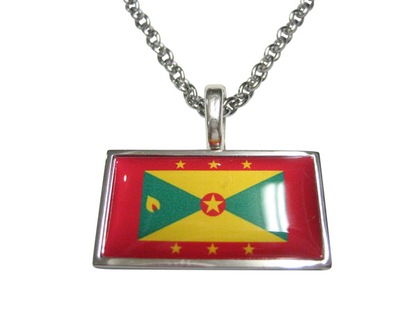 Thin Bordered Grenada Flag Pendant Necklace