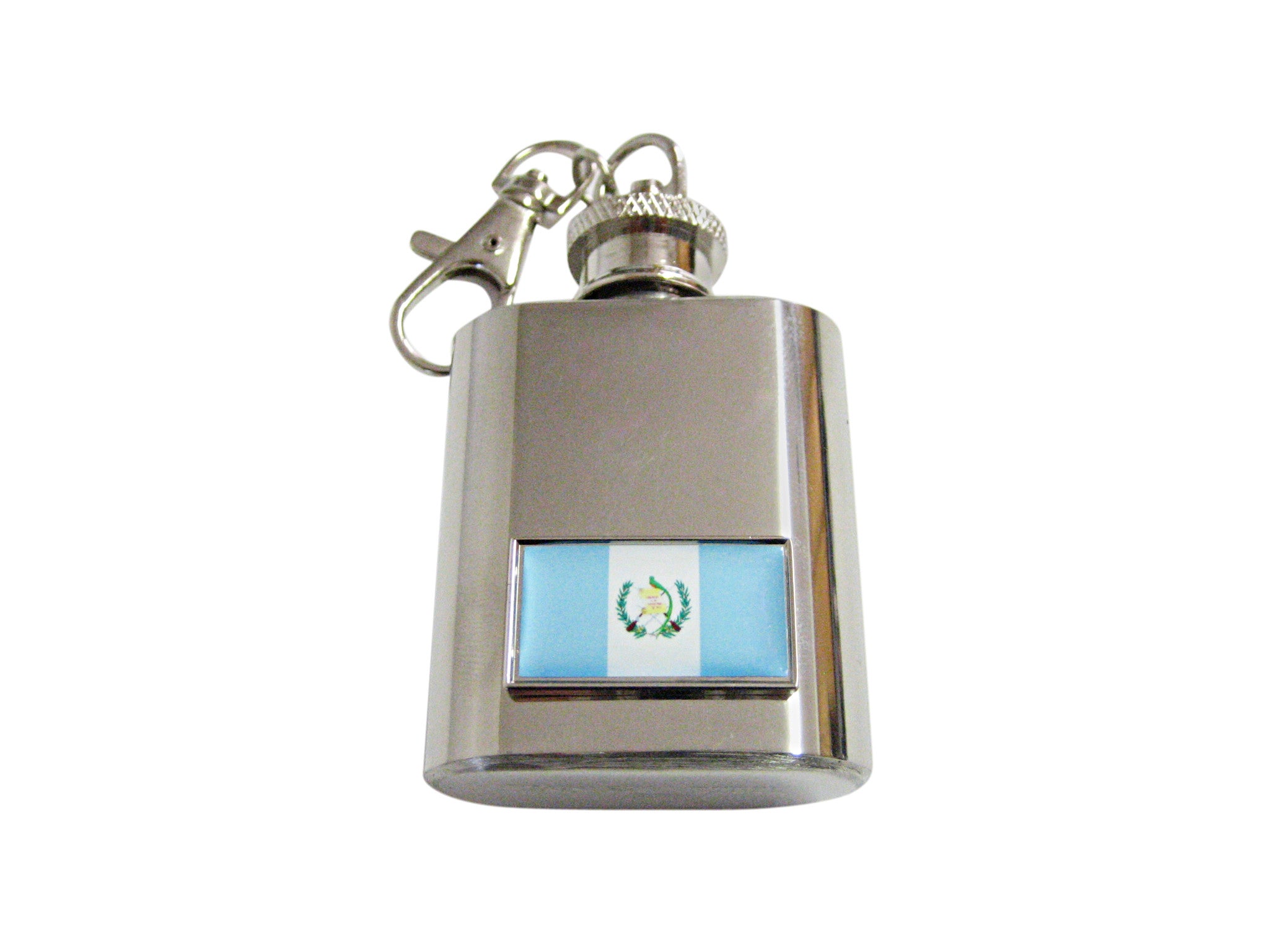 Thin Bordered Guatemala Flag Pendant 1 Oz. Stainless Steel Key Chain Flask