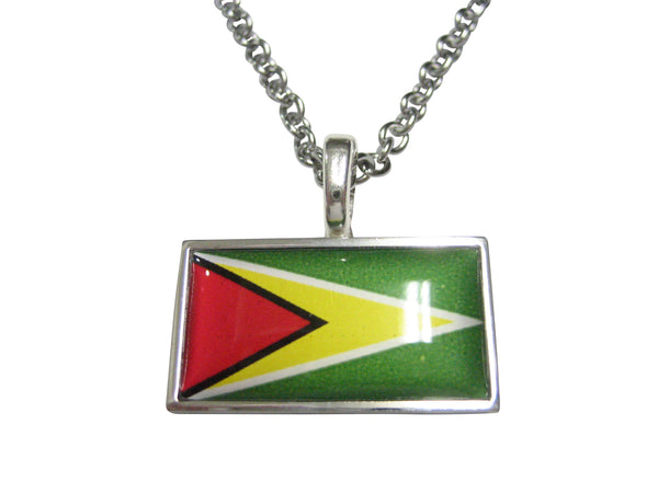 Thin Bordered Guyana Flag Pendant Necklace