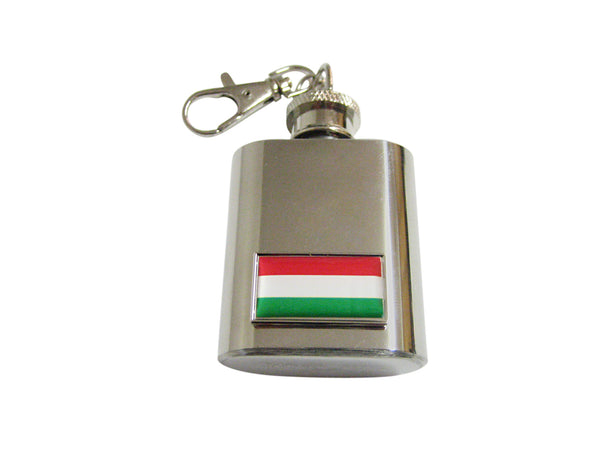 Thin Bordered Hungary Flag Pendant 1 Oz. Stainless Steel Key Chain Flask