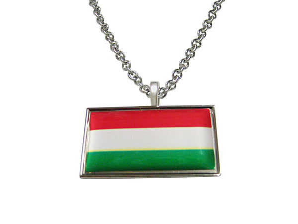 Thin Bordered Hungary Flag Pendant Necklace