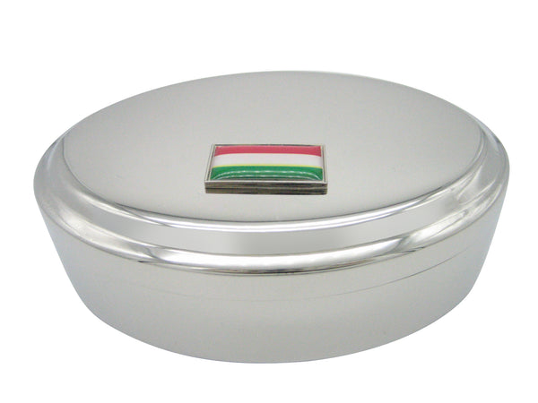 Thin Bordered Hungary Flag Pendant Oval Trinket Jewelry Box